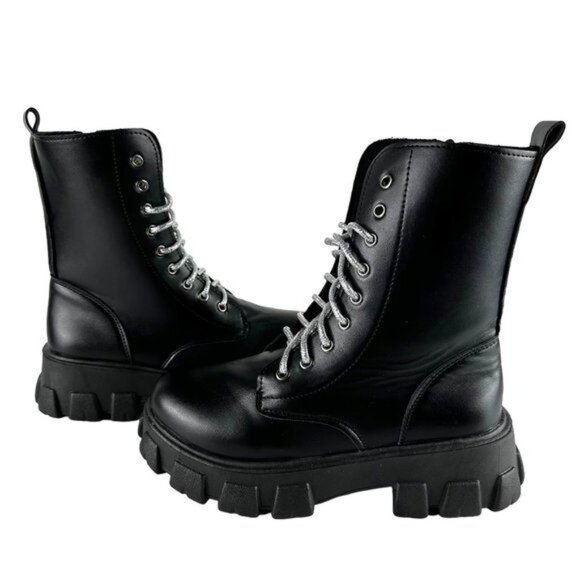 Sequined Tongue w Sparkling Lace Mid-Calf Boots Size (8) - Picture 6 of 12